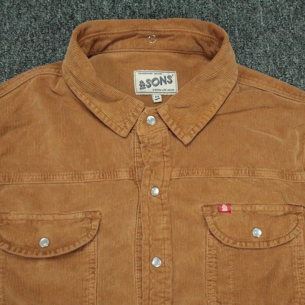 And Sons Shirt Mens Medium Brown Long Sleeve Corduroy Pearl Snap Western - Picture 2 of 9